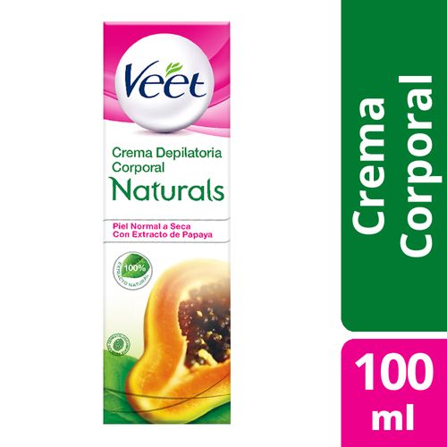 Veet Naturals Crema Depilatoria Corporal Piel Normal a Seca Con Extracto de Papaya 100ml