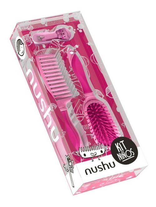 Nushu Set Niños Cepillo Neumático Peine Cortauñas Color Rosa
