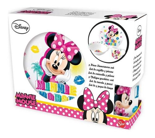 Disney Minnie Mouse Set Vajilla Vaso Plato Playo Y Profundo