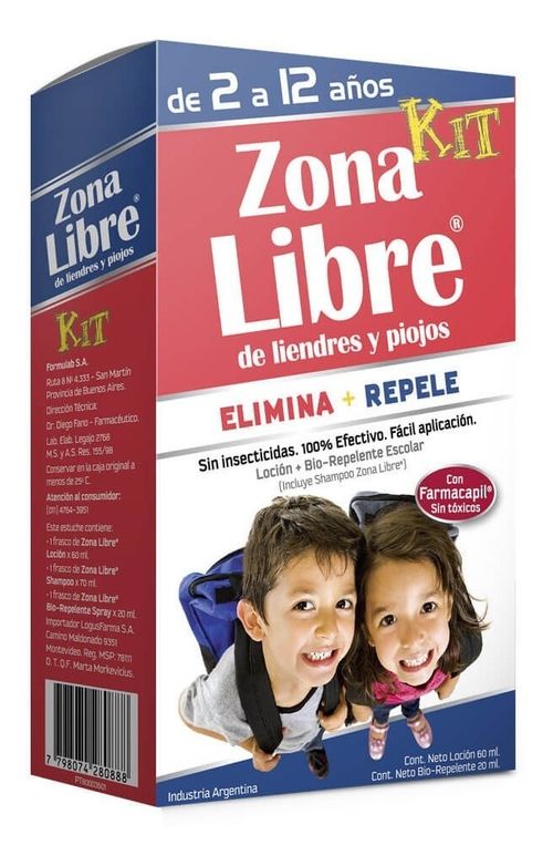 Zona Libre Kit Loción Repelente Liendres Piojos 2-14 A 2u