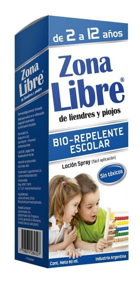 Zona Libre Bio Repelente Liendres Y Piojos Loción Spray 60ml