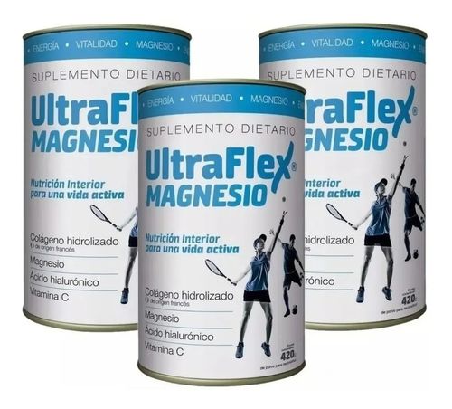 Ultraflex Magnesio Colágeno Hidrolizado En Polvo 420gr X3 Un