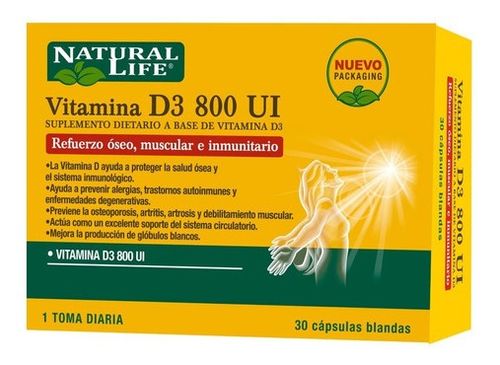 Natural Life Vitamina D3-800 Ui 30 Cápsulas Blandas