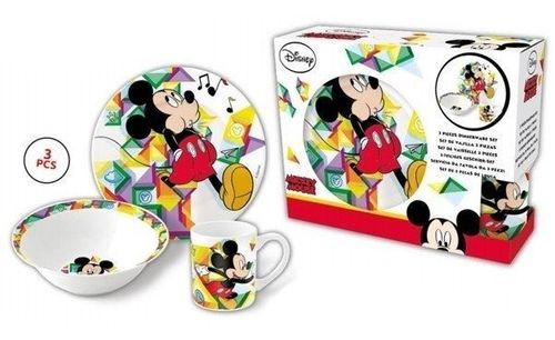 Mickey Mouse Disney Set Infantil Cerámica Plato Bowl Taza