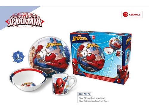Spiderman Hombre Araña Set Ceramica Infantil Plato Bowl Taza