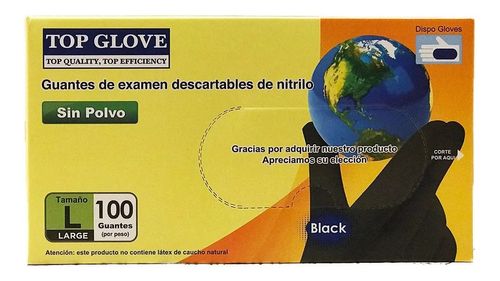 Top Glove Guantes Negros Nitrilo sin polvo Caja x 100 unidades