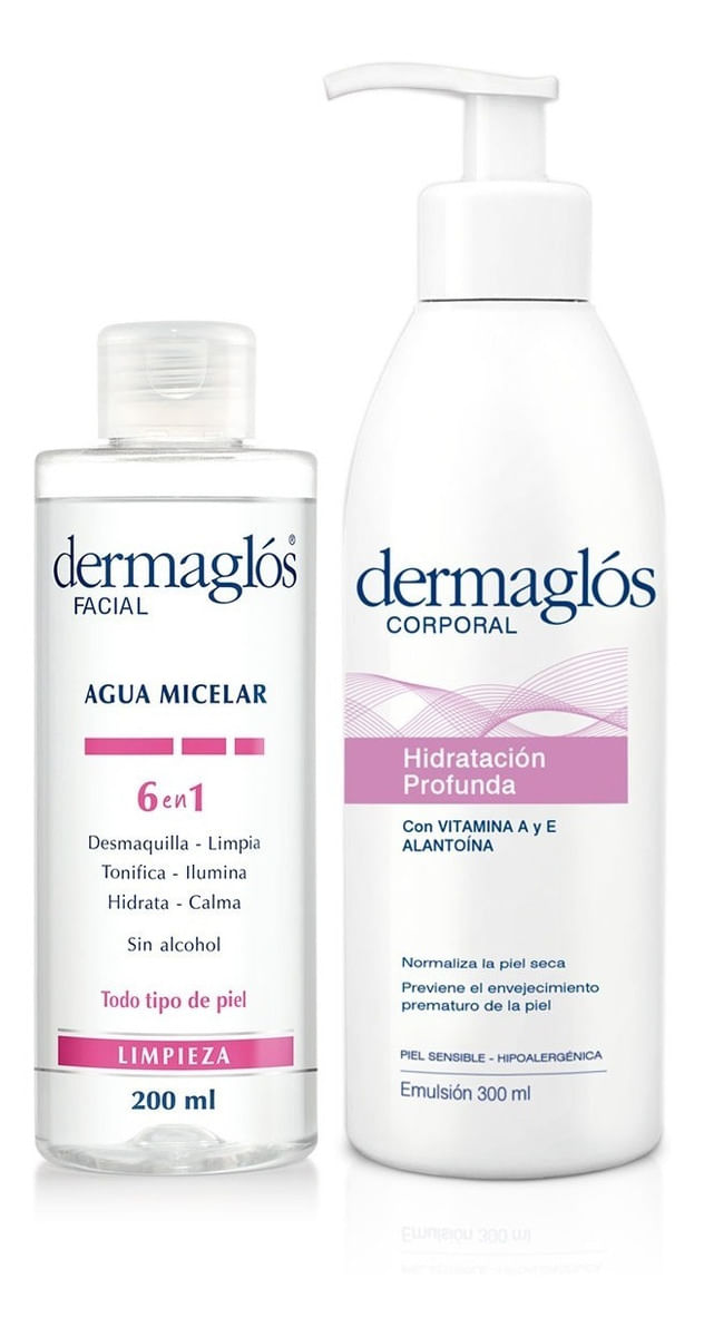 Dermaglos-Kit-Agua-Micelar-200-Ml---Emulsion-Corporal-300ml-en-FarmaPlus