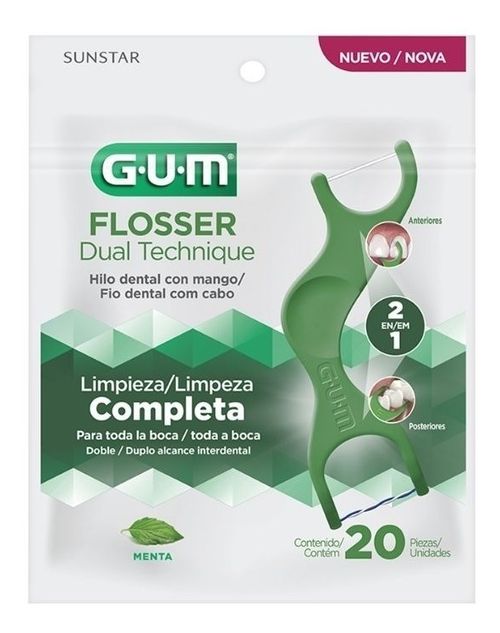 Gum Flossers Dual Technique 2 En 1 Hilo Dental Con Mango 20u
