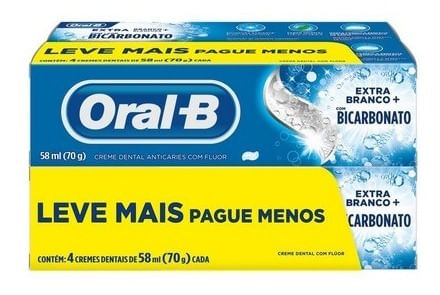 Oral B Extra Blanco + Bicarbonato Pasta Dental 70g X4u