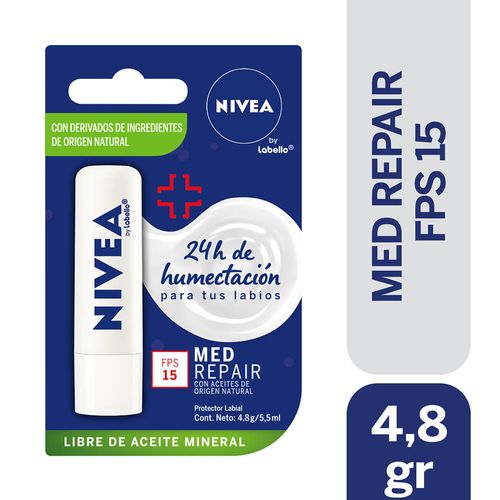 Protector labial humectante NIVEA Med Repair FPS 20 para todo tipo de piel x 4,8 grs
