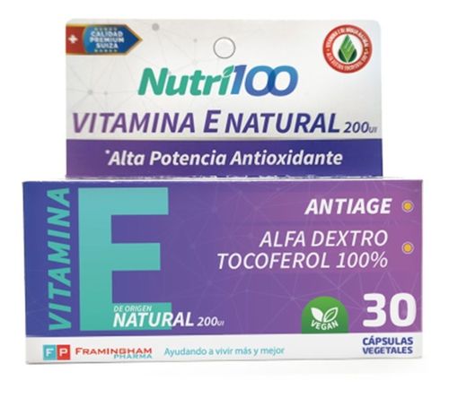 Nutril100 Vitamina E Natural 200mg Antioxidante 30 Cápsulas