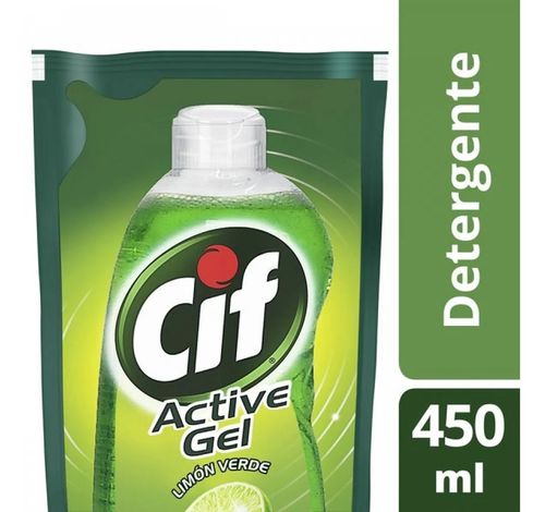 Cif Active Detergente Lavavajilla Gel Limón Verde 450ml Rep.