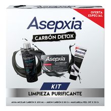 Asepxia Carbón Kit Limpieza Agua Micelar Jabón Mascarilla