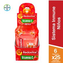 Redoxitos Suplemento Dietario a base de Vitamina C Sabor Frutilla x 6 Sachets de 25 Pastillas Masticables c/u