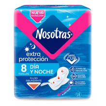 Nosotras Toallas Día Noche Extra Proteccion Tela Max Curv 8 unidades