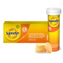 Supradyn Suplemento Dietario Dietético a base de Vitaminas, Minerales y Oligoelementos x 10 Comprimidos Efervescentes Sabor Naranja