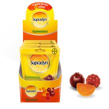 Supradyn Gummies Suplemento Dietario a base de Vitaminas y Coenzima Q10 x 6 Sachets de 25 Pastillas Masticables c/u Sabor Naranja, Frambuesa y Cereza