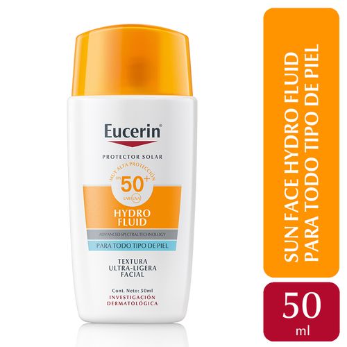 Protector solar facial Eucerin Hydro Fluid FPS 50 para todo tipo de piel x 50 ml