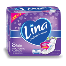 Toallitas Femeninas Lina Nocturna Con Alas 8 Unidades