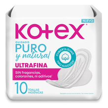 Toallita Femenina Kotex Puro Y Natural Ultrafina 10 Unidad