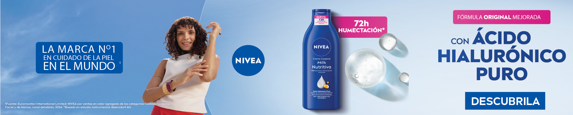 Crema corporal Nivea Milk Nutritiva 72 horas de humectación con Ácido Hialurónico puro y sérum nutritivo