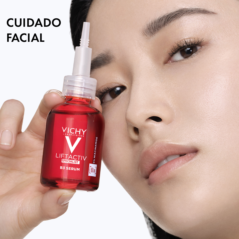 Cuidado facial con fórmulas hipoalergénicas y activos dermatológicos Vichy