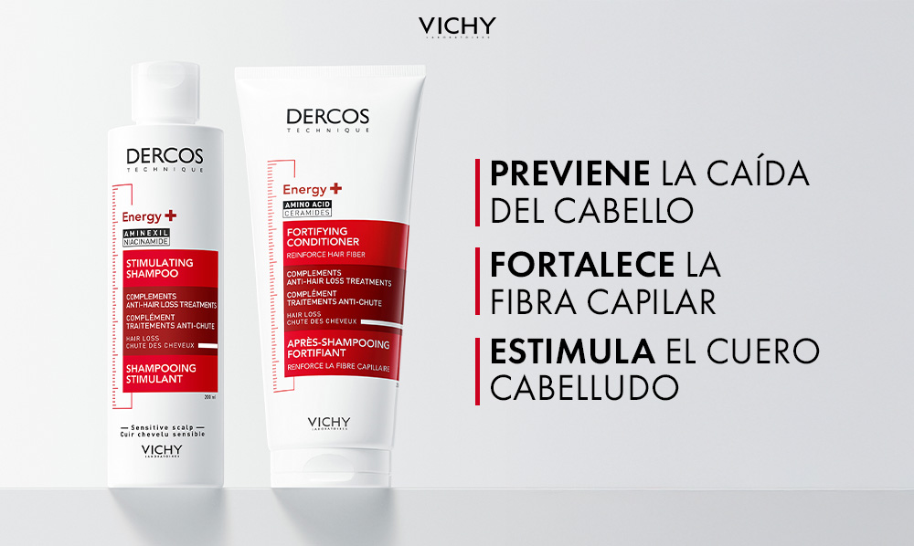 Vichy Dercos Energizante – Shampoo y tratamiento anticaída que refuerzan la fibra capilar desde la raíz